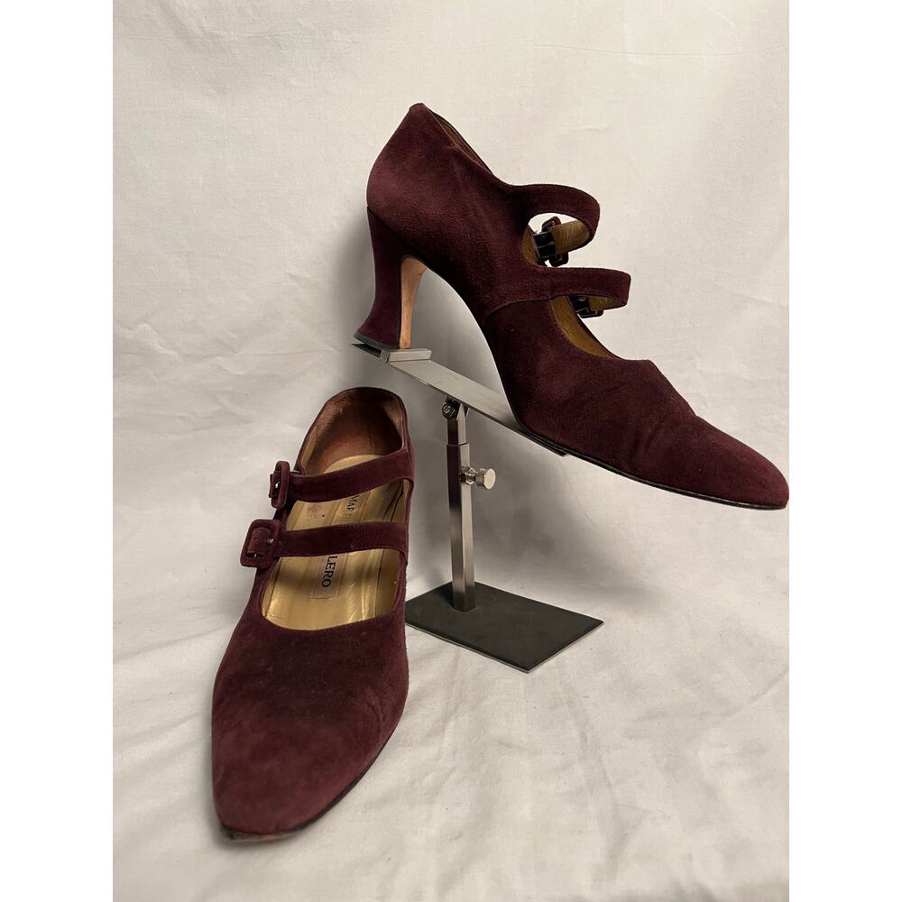 Martinez Valero Wine Suede Mary Jane Heels Women’s 8.5 Buckle Pumps